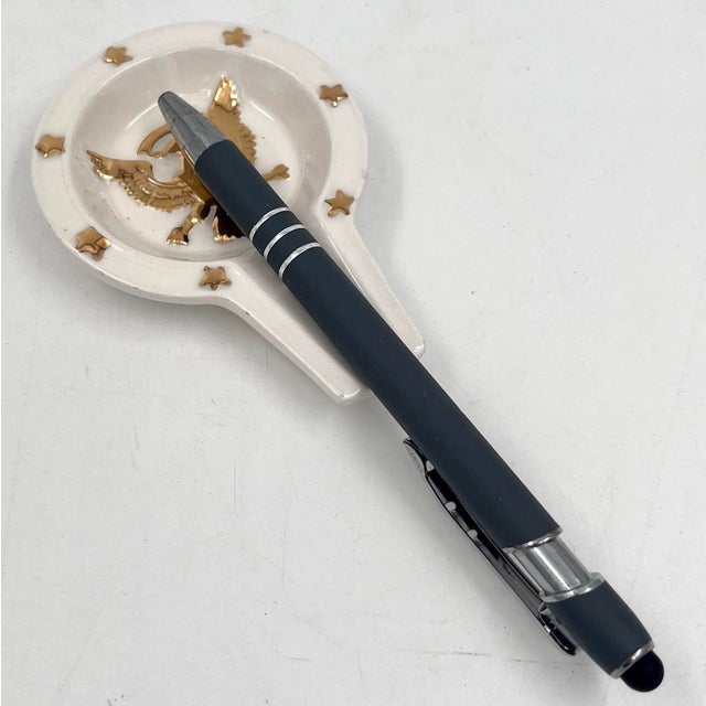 Charming vintage porcelain eagle spoon rest / cigar ashtray / cuff link dish / trinket dish featuring a bold gold federal-...