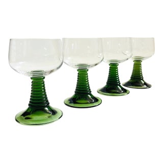 German Roemer Coupe Wine Glasses With Green Stems - Set of 4 For Sale