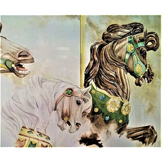 1980s Hershey Park Carousel Horses, Original Watercolor Painting, Nancy Strailey Original, Beautifully Framed (44x32.5) For Sale - Image 4 of 8