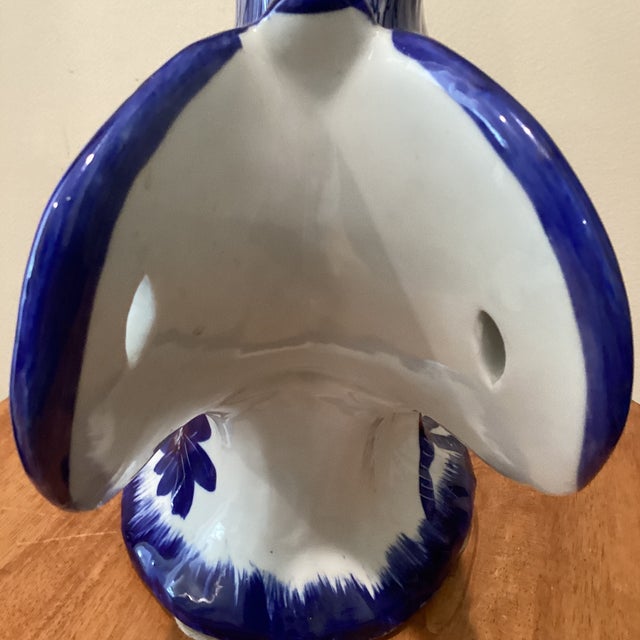 Vintage Large Hand Painted White & Blue Ceramic Rooster Sculpture Numbered Signed For Sale In Chicago - Image 6 of 12