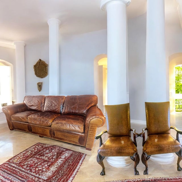 1990s Maitland Smith Alligator Print Leather & Mahogany Chairs For Sale - Image 10 of 12