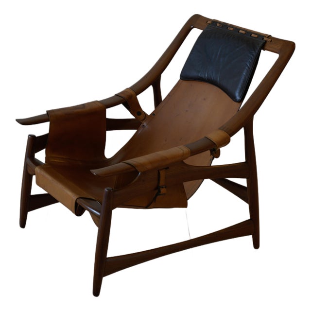 Attributed Liceu De Artes E Oficios Cognac Leather Lounge Chair and Ottoman, Brazil 1960s For Sale
