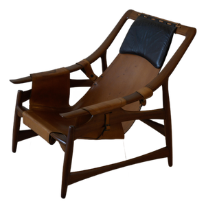Attributed Liceu De Artes E Oficios Cognac Leather Lounge Chair and Ottoman, Brazil 1960s