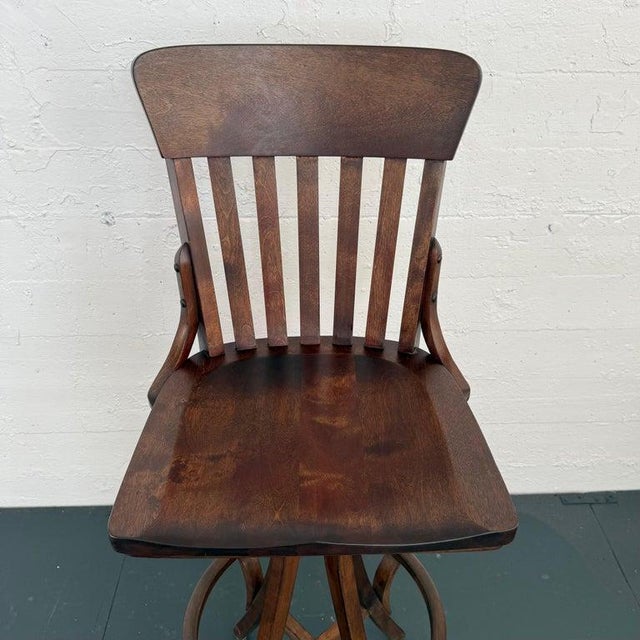 1920s Oak Craftsman Swivel Architect's Drafting Stool For Sale - Image 10 of 12