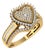 10K Yellow Gold Round Baguette Diamond Heart Shape Sz 7 Designer Ladies Ring 3/4 Cttw For Sale