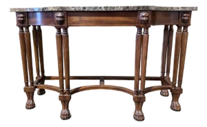 Late 20th Century Two-Piece Marble Top Console Table With Carved Lion Details