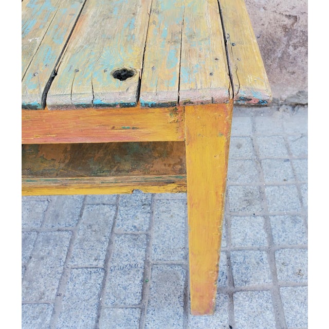 1990s Moroccan Vintage Yellow Wooden Table For Sale - Image 4 of 7