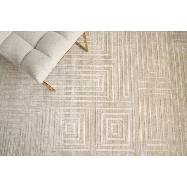 Exquisite Rugs Castelli Handmade Bamboo Silk & Cotton Beige Rug-8'X10' For Sale In Los Angeles - Image 6 of 7