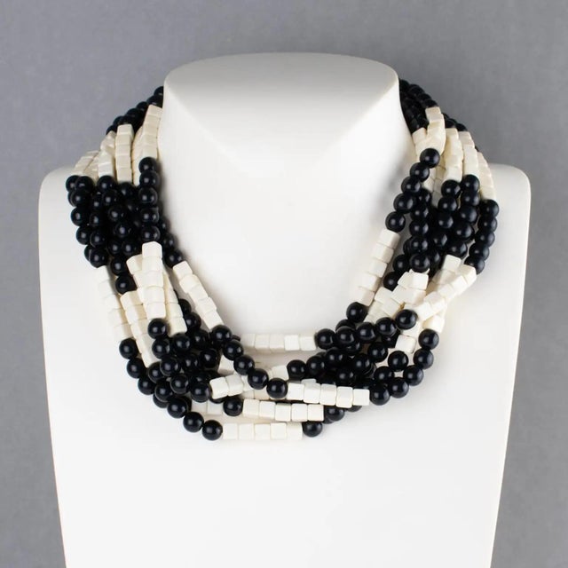 2000 - 2009 Angela Caputi Black and White Resin Multi-Strand Necklace For Sale - Image 5 of 10