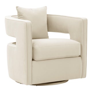 Kennedy Cream Velvet Swivel Chair For Sale