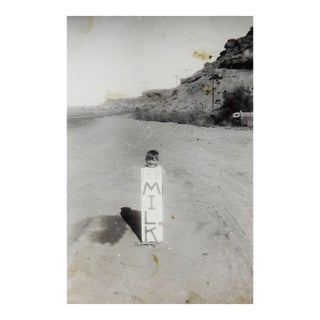 Vintage 1920's Little Boy Fresh Milk Sign Quirky Snapshot Photograph For Sale