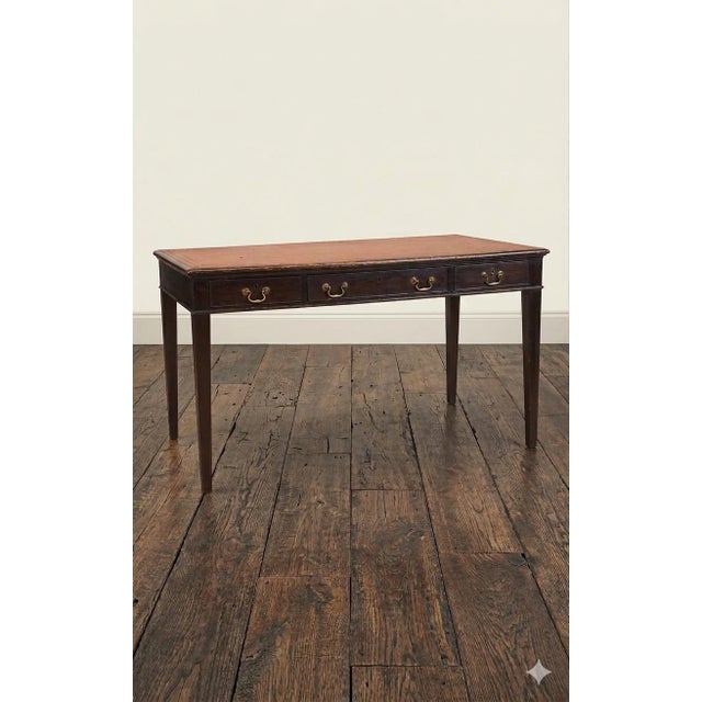 English 19th Century English Mahogany Writing Desk With Red Tooled Leather Top For Sale - Image 3 of 12