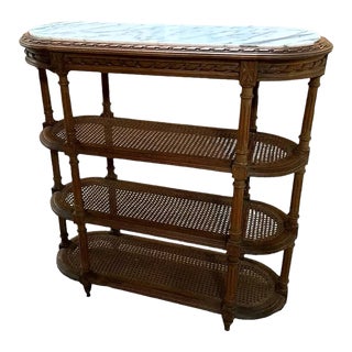 Antique Louis XVI Style Marble Top 4 Tier Cane Etagere Accent Table For Sale