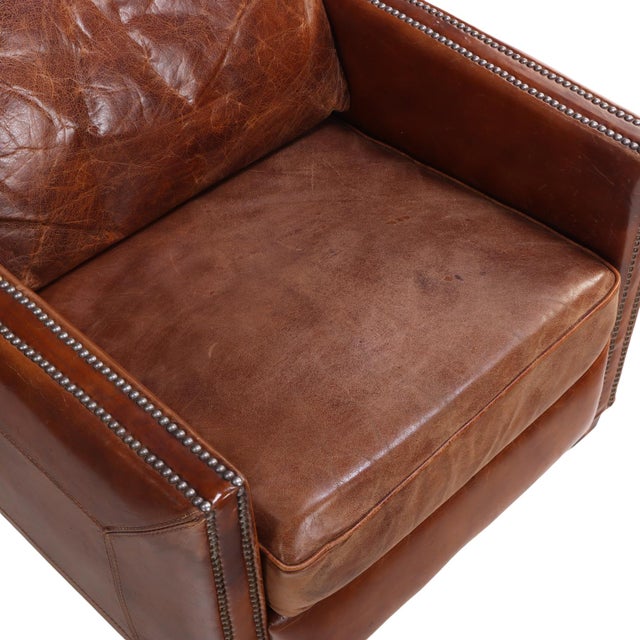 Art Deco A Pair of French Leather Club Chairs, C. 1980. For Sale - Image 3 of 8