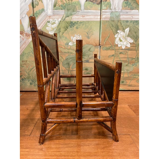Late 20th Century Vintage English Victorian Rattan Chinoiserie Bamboo Magazine Holder For Sale - Image 5 of 10