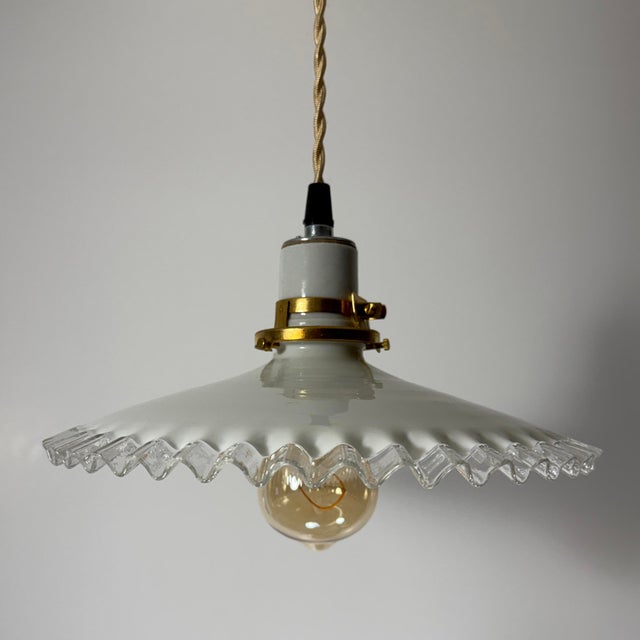 French Provincial French White Opaline Glass “Frill” Pendant Light, 1930s For Sale - Image 3 of 7