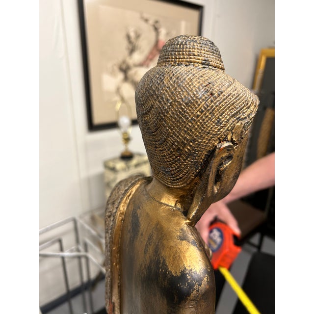 Gold Gilded Standing Thai Buddha Sculpture For Sale - Image 8 of 12