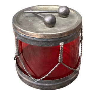 Vintage Glass Drum Lidded Jar For Sale