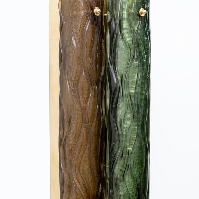 2000 - 2009 Modern Amber and Green Murano Glass and Brass Sconces, 2000s, Set of 2 For Sale - Image 5 of 12