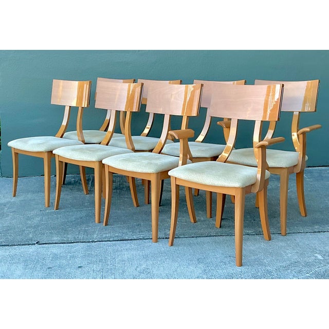 Vintage Italian Burl Wood and Chrome Klismos Dining Chairs - Set of 8 For Sale In West Palm - Image 6 of 12