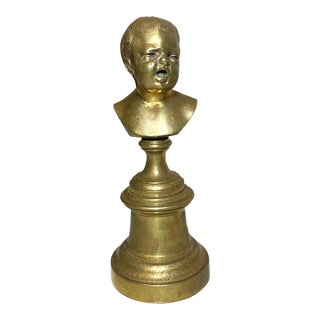 Antique 19th Century Solid Heavy Gilt Bronze Baby Child Bust Statue Sculpture For Sale