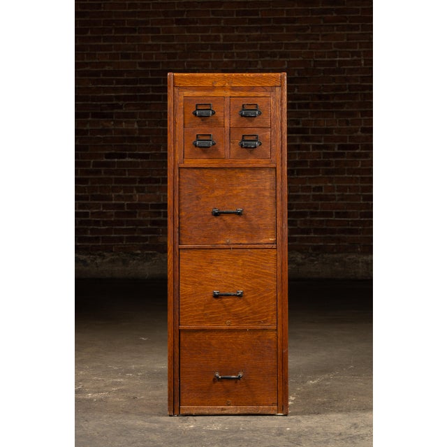 Early 20th Century Vintage Quartersawn Card File Cabinet With Card Catalog For Sale - Image 5 of 11