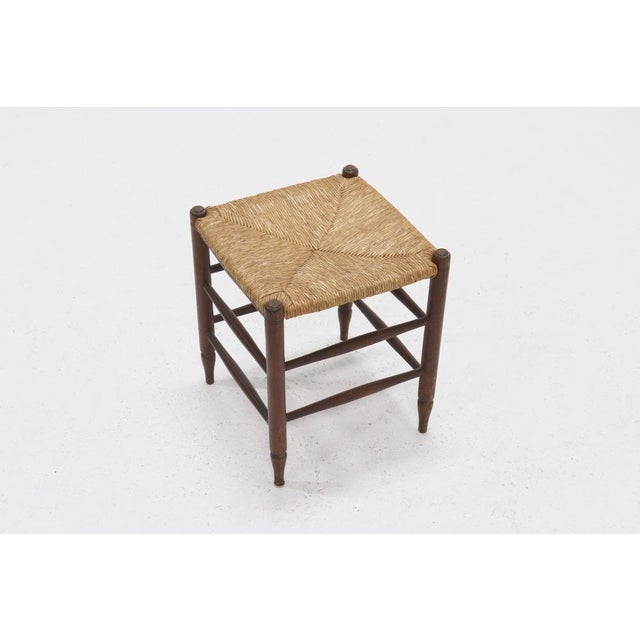 1950s Vintage French Oak and Rush Stool, 1950s For Sale - Image 5 of 5