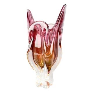 Mid-Century Pink and Amber Art Glass Vase by Josef Hospodka, 1960s For Sale