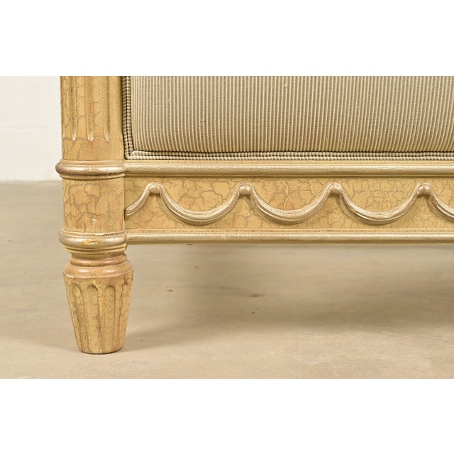 Henredon Style French Regency Louis XVI Cream Crackle Lacquered Upholstered King Size Bed For Sale - Image 13 of 14