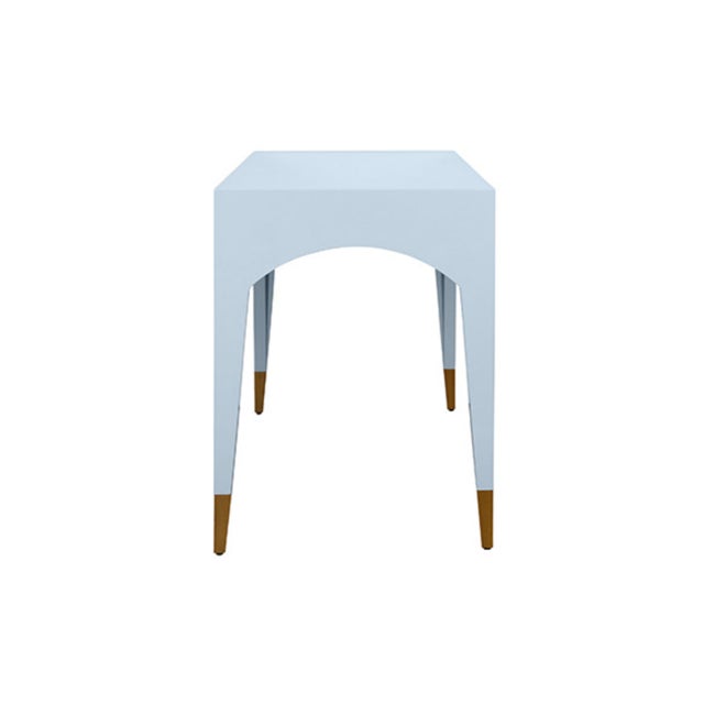 Worlds Away Matthew Izzo Home Mandi Glossy Light Blue One Drawer Desk With Brass Foot Caps For Sale - Image 4 of 8