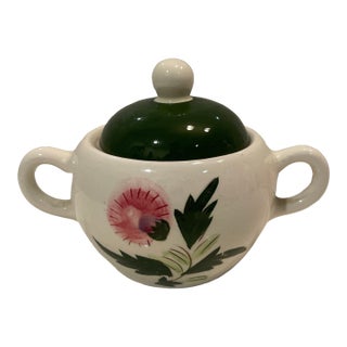 Mid 20th Century Stangl Pottery Pink Thistle Sugar Bowl & Lid For Sale