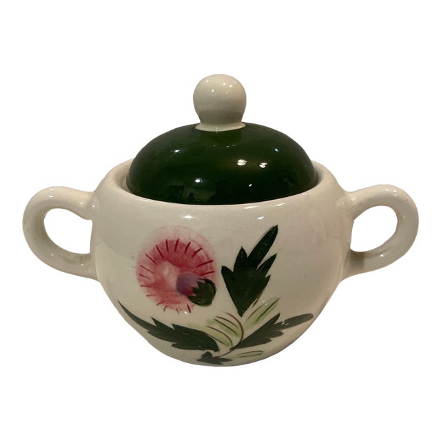 Mid 20th Century Stangl Pottery Pink Thistle Sugar Bowl & Lid For Sale