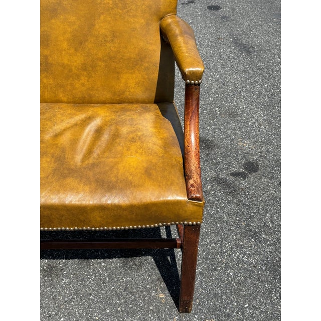 Very Fine 19th C. Georgian Style Leather Arm Chair in Ochre / Mustard / Green For Sale - Image 18 of 18
