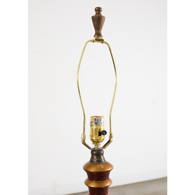 Wine Late 20th Century Lacquered Wood Chinoiserie Gilt Decorated Floor Lamps - a Pair For Sale - Image 8 of 18