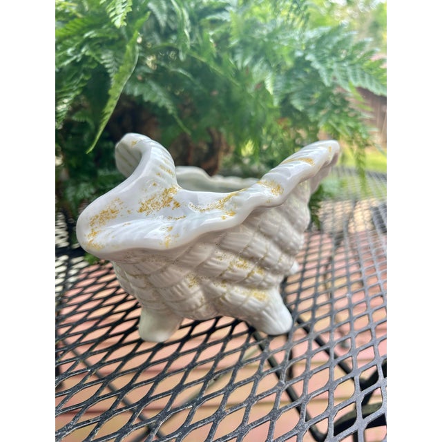 1960s Vintage White Ceramic Conch Shell Planter For Sale - Image 5 of 10