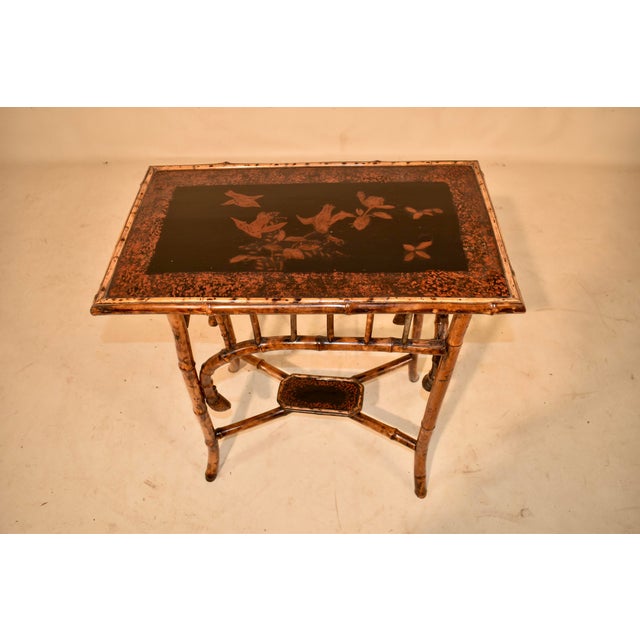 19th Century 19th Century French Tortoise Bamboo Side Table With Chinoiserie Decoration For Sale - Image 5 of 8
