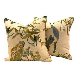 Pair of Custom-Tailored No 9 Jim Thompson Fabric Decorative Pillows