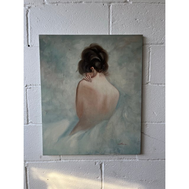 Textile Mid-Century Figurative Oil Painting of Female Nude, Signed Williams For Sale - Image 7 of 9