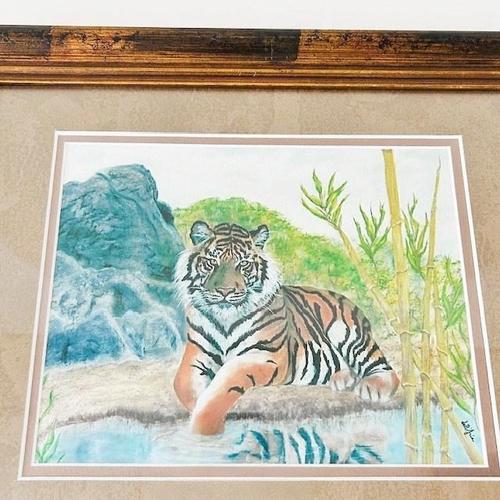 Corinne Dell'Aria painting, framed pastel painting of a beautiful tiger from circa 2000. This painting was created by the...