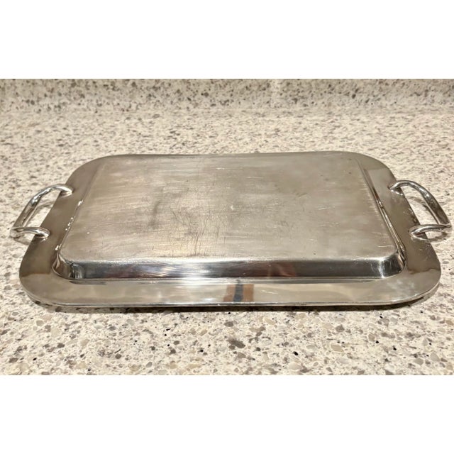 Metal Large Vintage Silver Plate Serving Tray With Handles. Vvg, 11.5” X 18.5” For Sale - Image 7 of 9