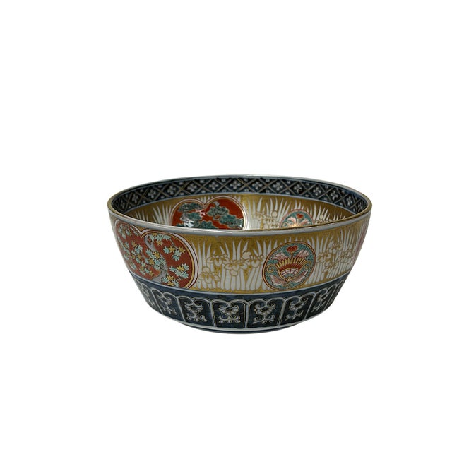Asian Vintage Oriental Imari Blue Red Birds Medallion Porcelain Bowl Art For Sale - Image 3 of 10