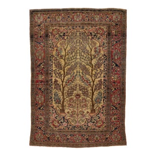 Unique Handmade Antique Persian Isfahan Wool Rug in Tan With Allover Design For Sale