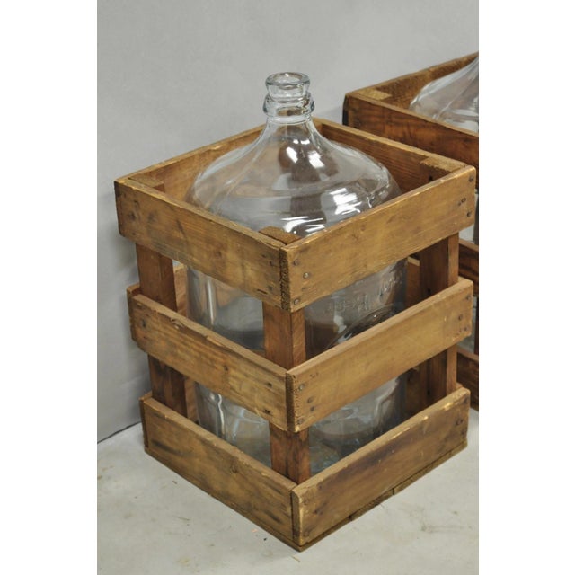 Vintage Great Bear Clear 5 Gallon Glass Carboy Jug in Wooden Crate - Pair For Sale - Image 13 of 16