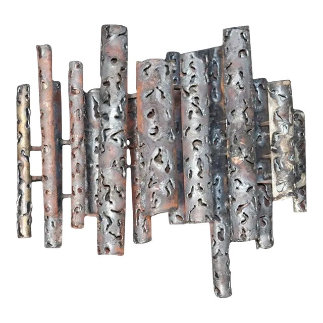 Mid-Century Modern Metal Brutalist Wall Art in the Manner of Paul Evans For Sale
