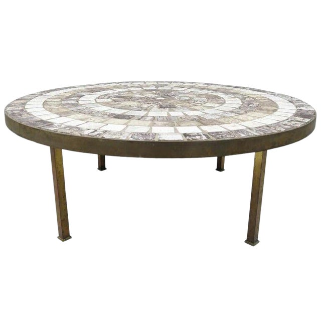 Mid Century Modern Tile Top Bronze Base Round Coffee Table Chairish