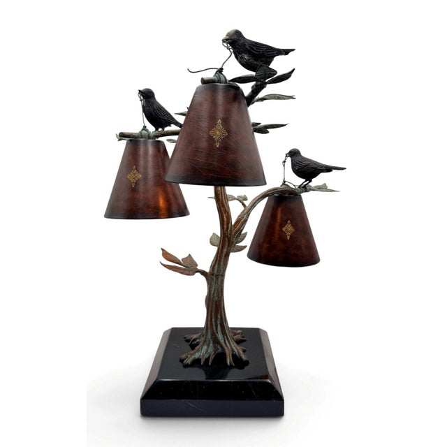 Metal Maitland Smith Bronze 3-Light Table Lamp With Birds For Sale - Image 7 of 15