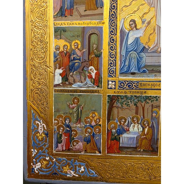 19th Century Antique Icon " the Resurrection " For Sale - Image 5 of 17
