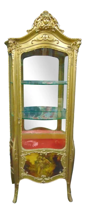 19th C Verni Martin French Gold Gilt Hand Painted Curio Cabinet