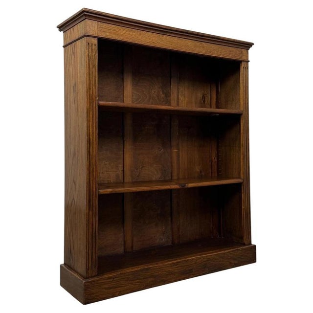 Antique Early 20th Century English Edwardian Oak Open Bookcase For Sale - Image 4 of 11