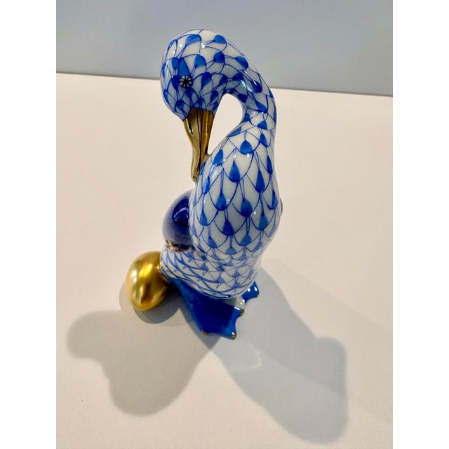 Blue Late 20th Century Herend Goose With Golden Egg For Sale - Image 8 of 9